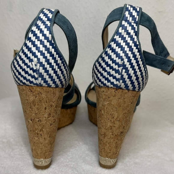 Jimmy Choo Blue and White Wedge Sandals - Picture 16 of 17